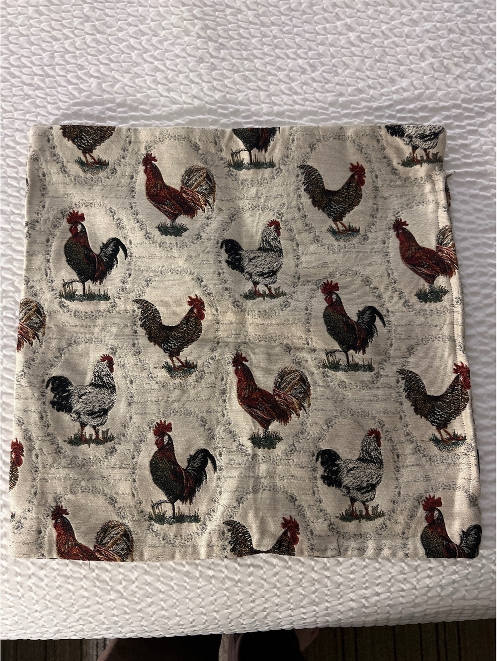 Vintage Rooster Print pillow casewith Embroidered Interior
